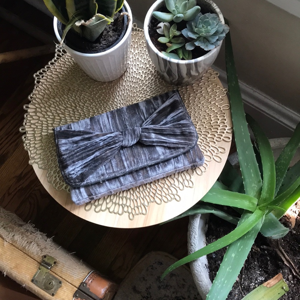 Silver velvet dress clutch